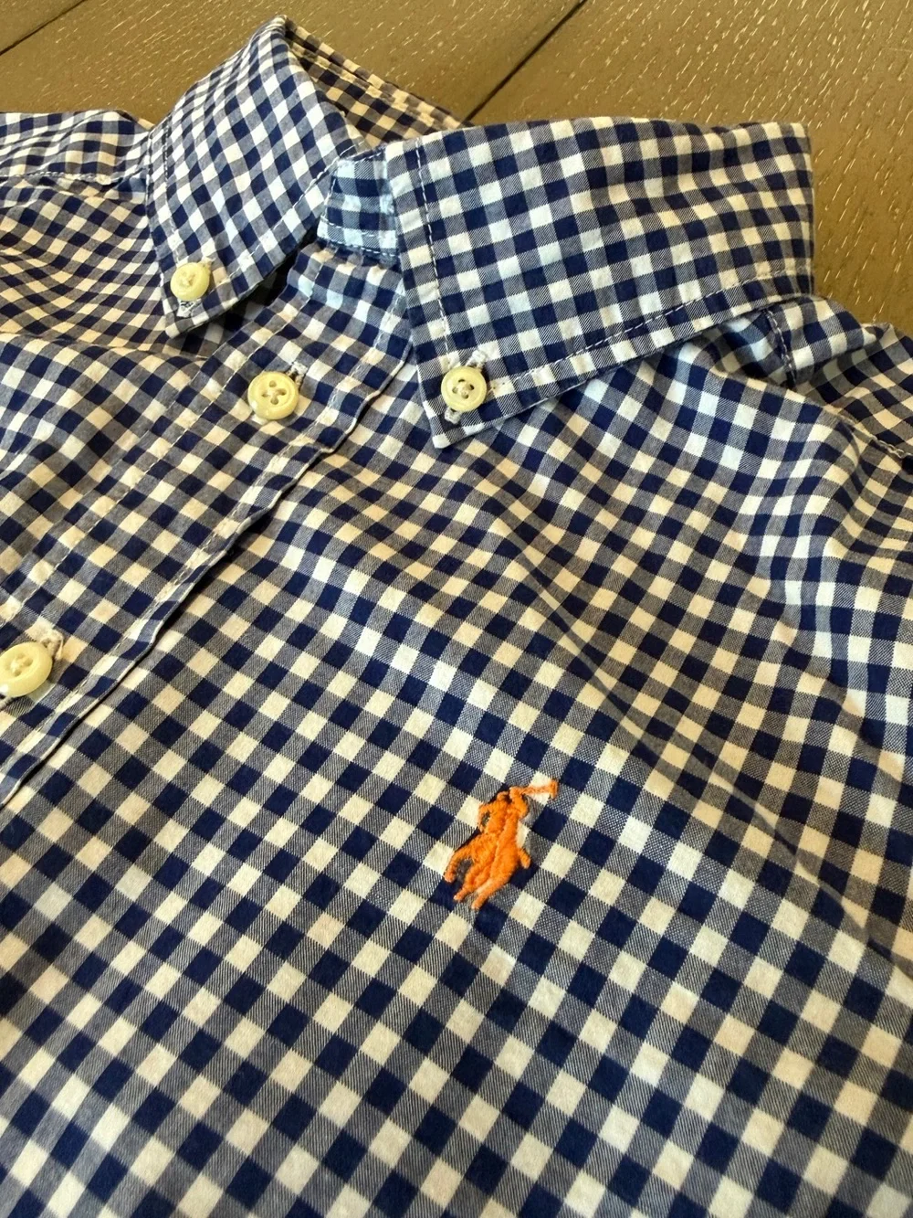 Ralph Lauren Boys’ Navy Checkered Plaid Long-Sleeve Polo Button Up • Size 5 (XS)